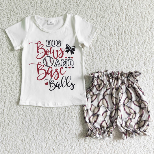 (Promotion)Big bows and baseballs girls summer outfits GSSO0115