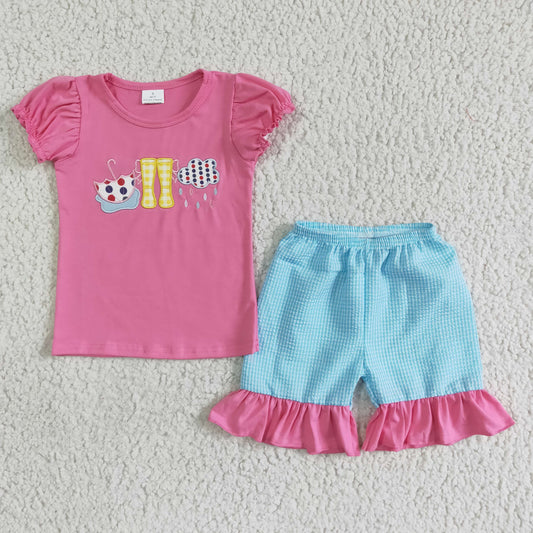 Girls summer embroideried outfits   GSSO0123