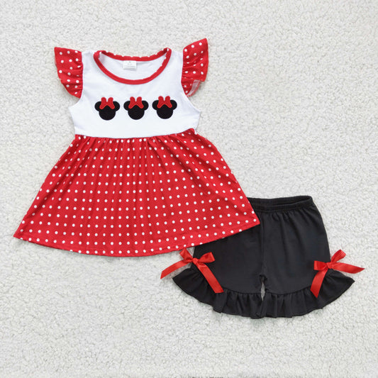 Girls red cartoon mouse summer outfits   GSSO0130