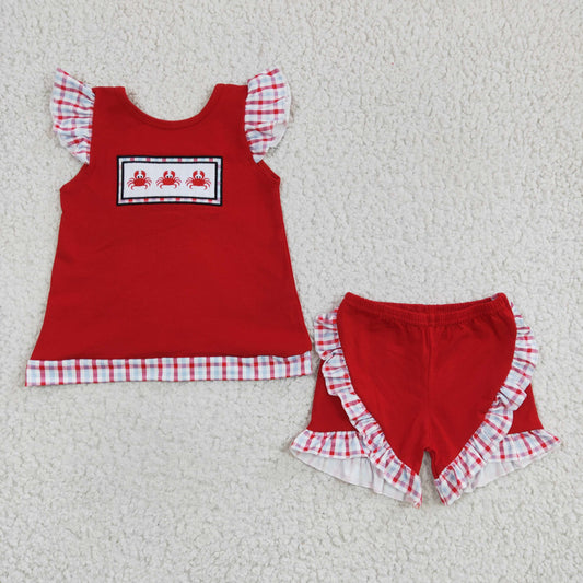 Girls crab print red summer outfit   GSSO0142