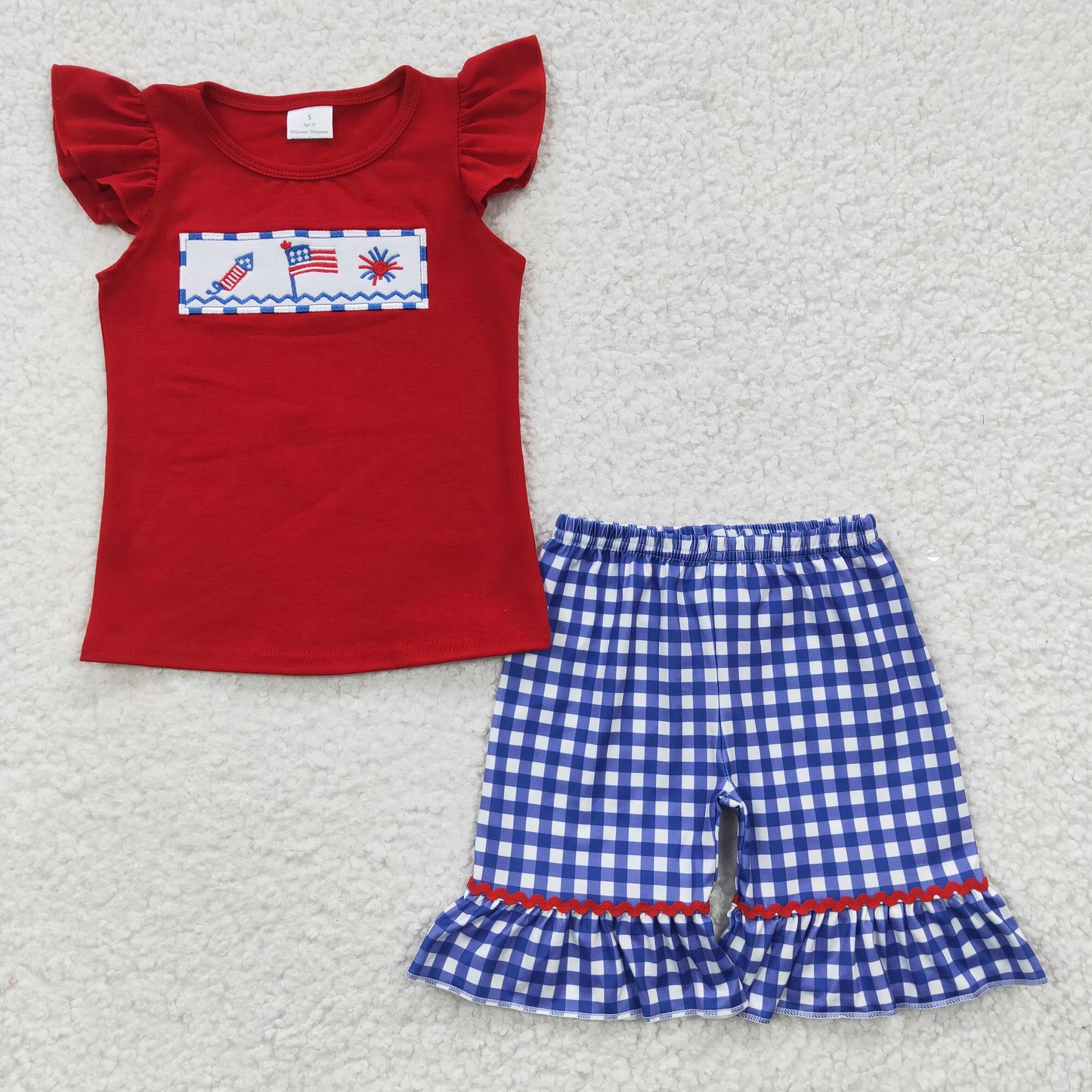 Girls patriotic embroidery top 4th of July outfits  GSSO0193