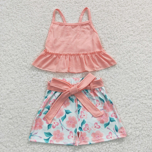 (Promotion)Girls crop top floral short summer outfit GSSO0196