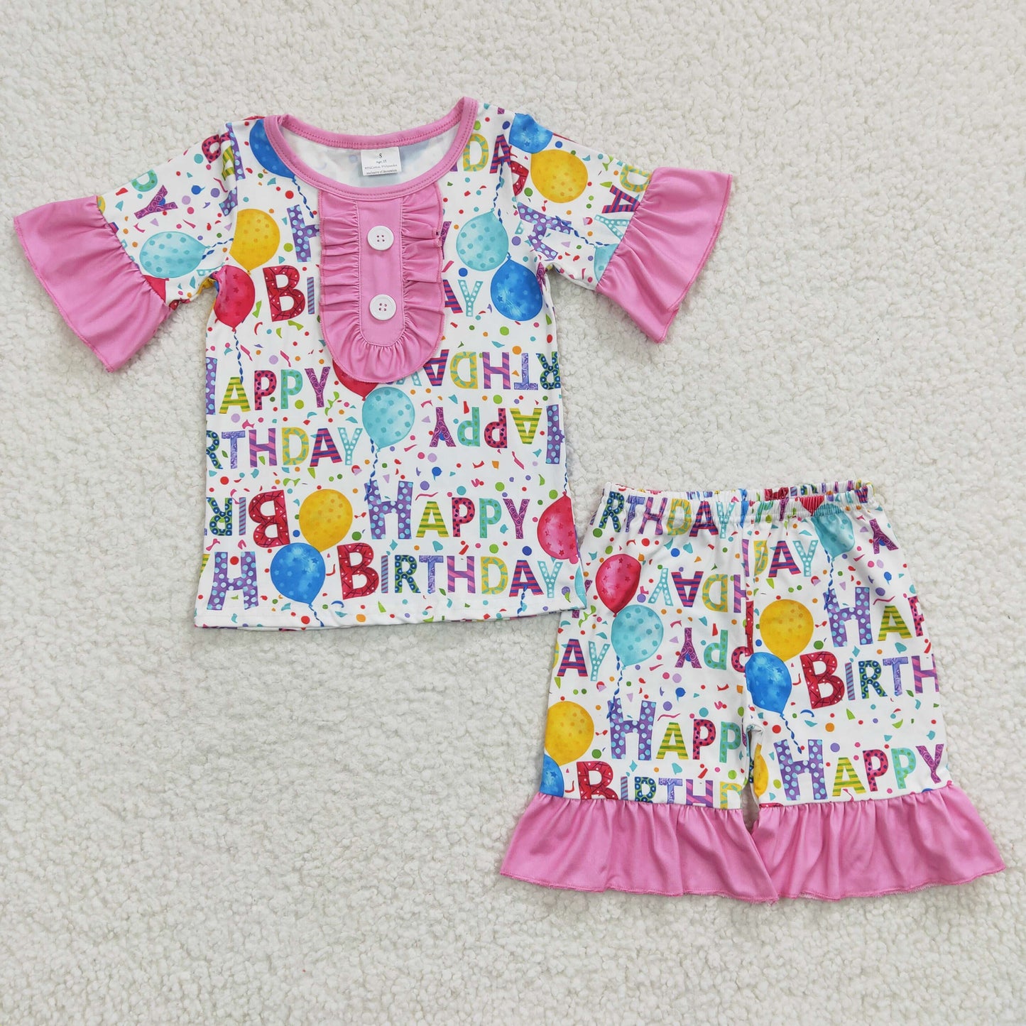 Girls Happy Birthday print summer pajamas   GSSO0198