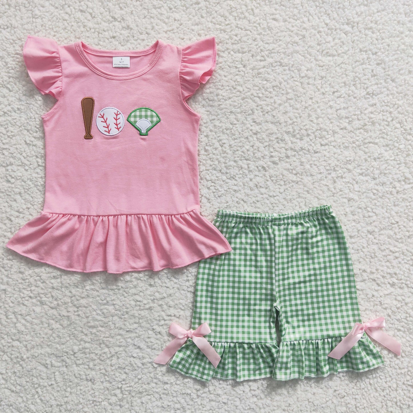 Girls baseball print ambroidered summer outfits   GSSO0205