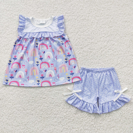 (Promotion)Girls rainbow print summer shorts clothes set GSSO0214