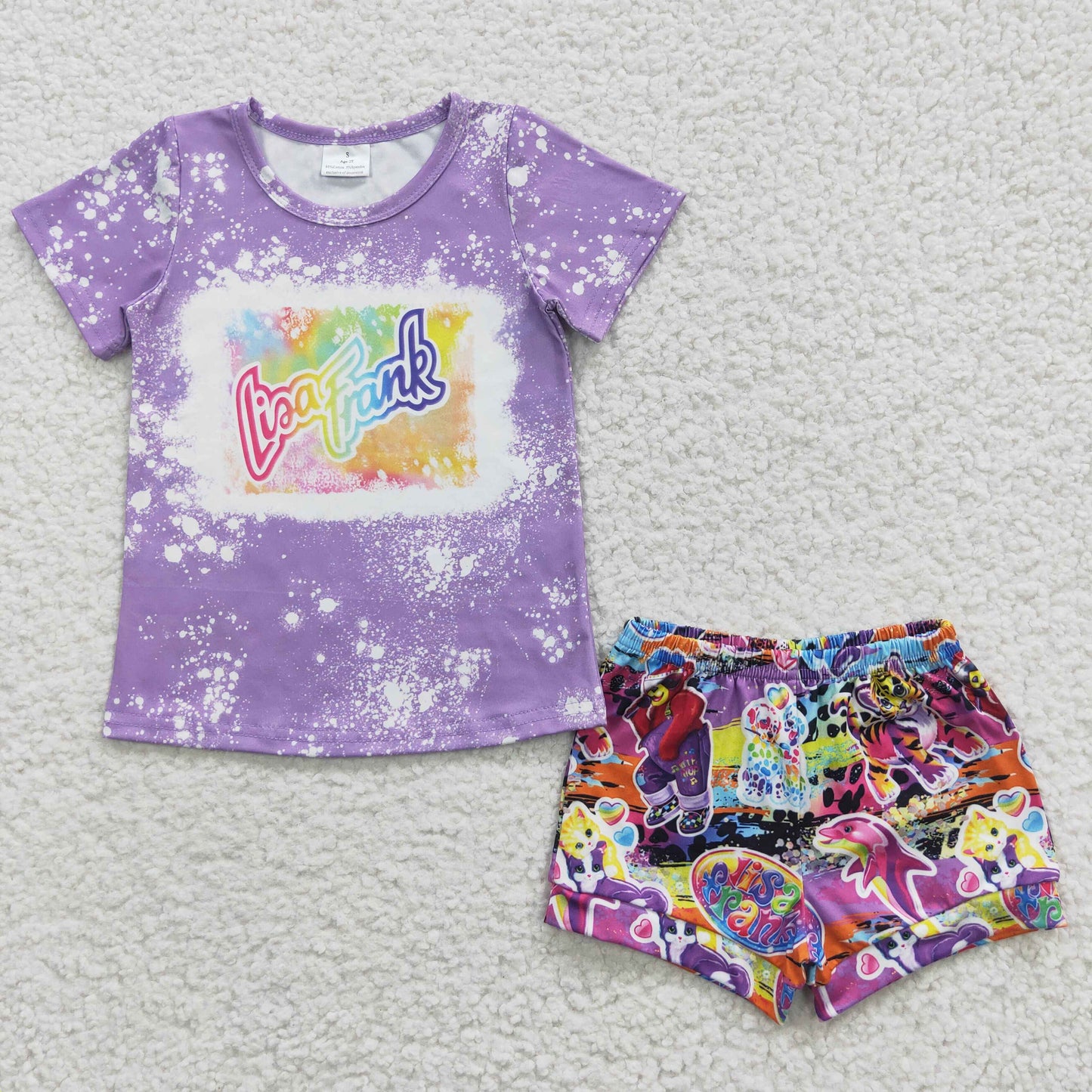 Girls purple cartoon print summer shorts outfits GSSO0227