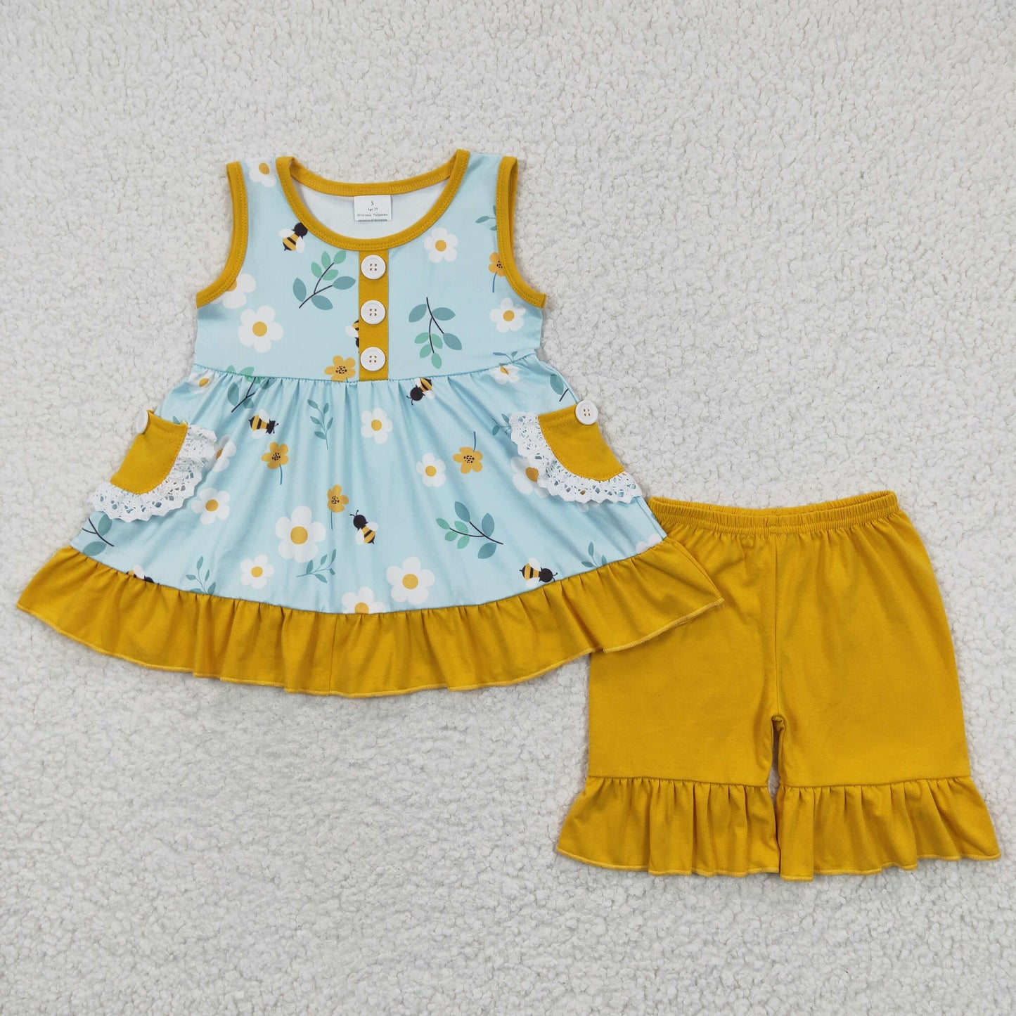 Girls sleeveless floral bee print summer outfits GSSO0242