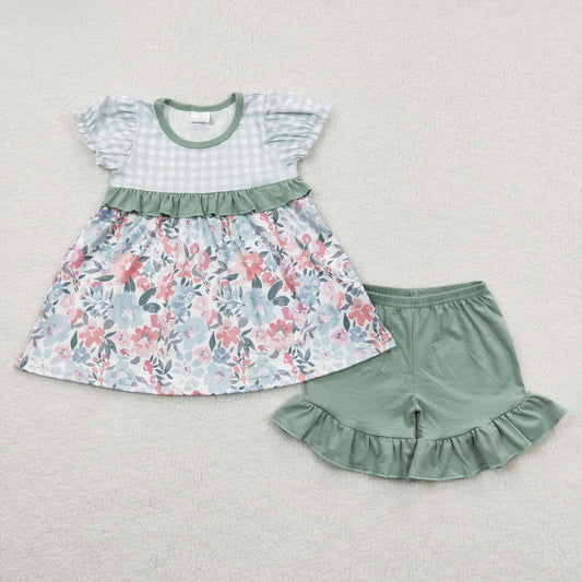 Girls floral print summer shorts outfits GSSO0247