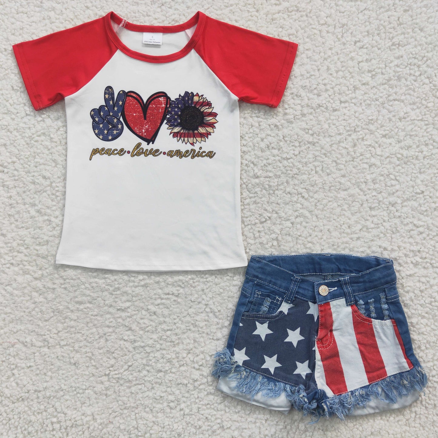 Peace love America top star denim shorts 4th of July outfits GSSO0268