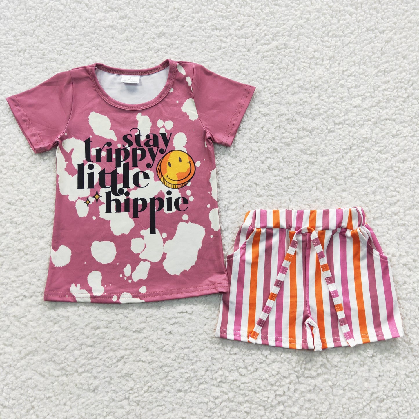 GSSO0314 Stay trippy little hippie pink top stripes shorts summer outfits