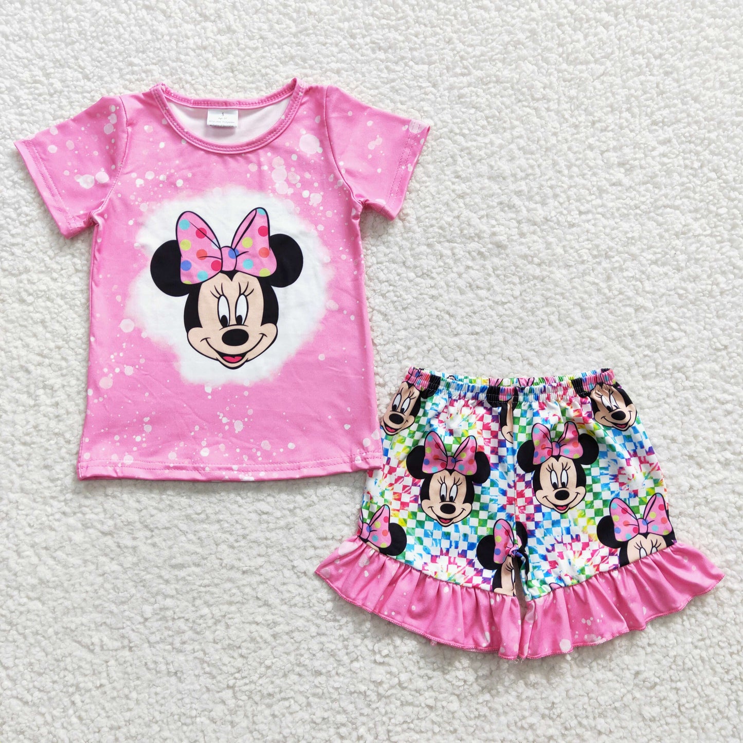 Girls pink cartoon mouse print shorts summer outfits  GSSO0163