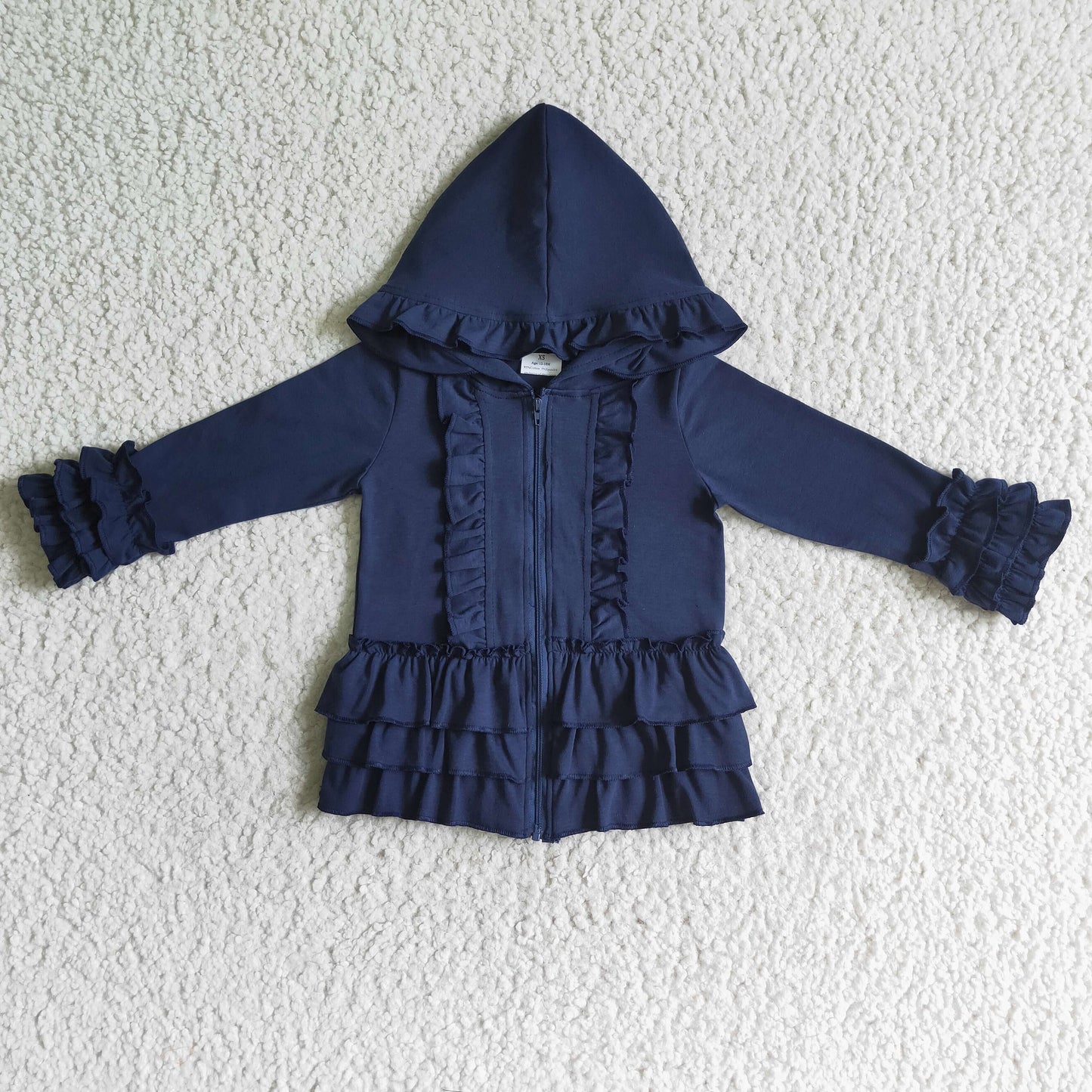 Girls hooded ruffles jackets navy          GT0013