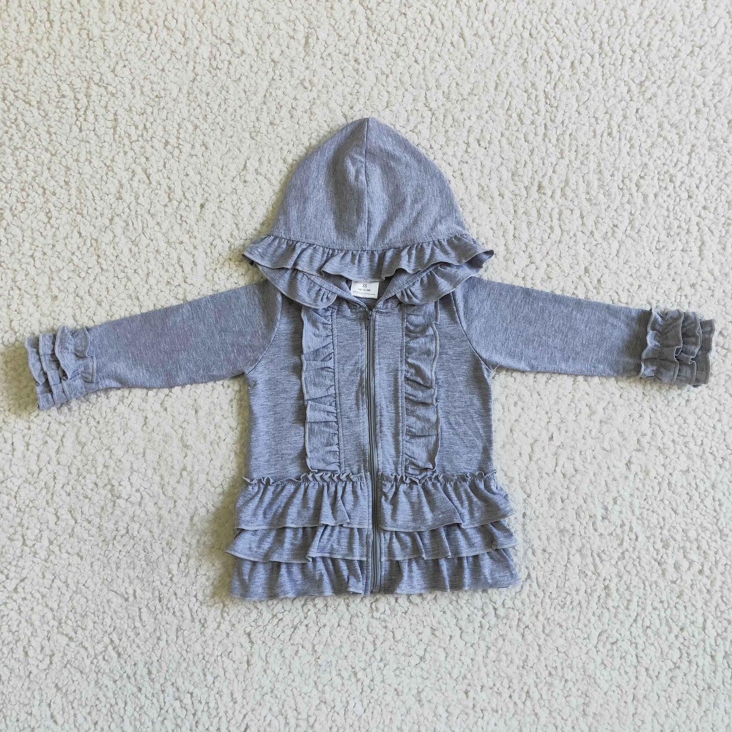 Girls hooded ruffles jackets gray          GT0015