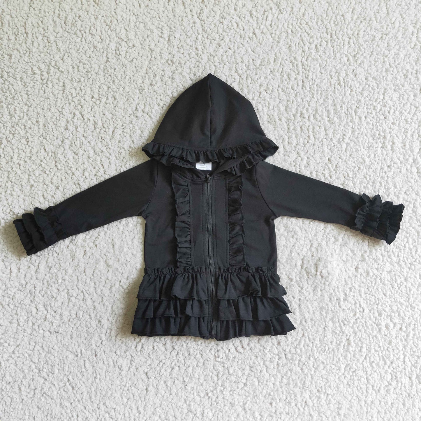 Girls hooded ruffles jackets black          GT0016