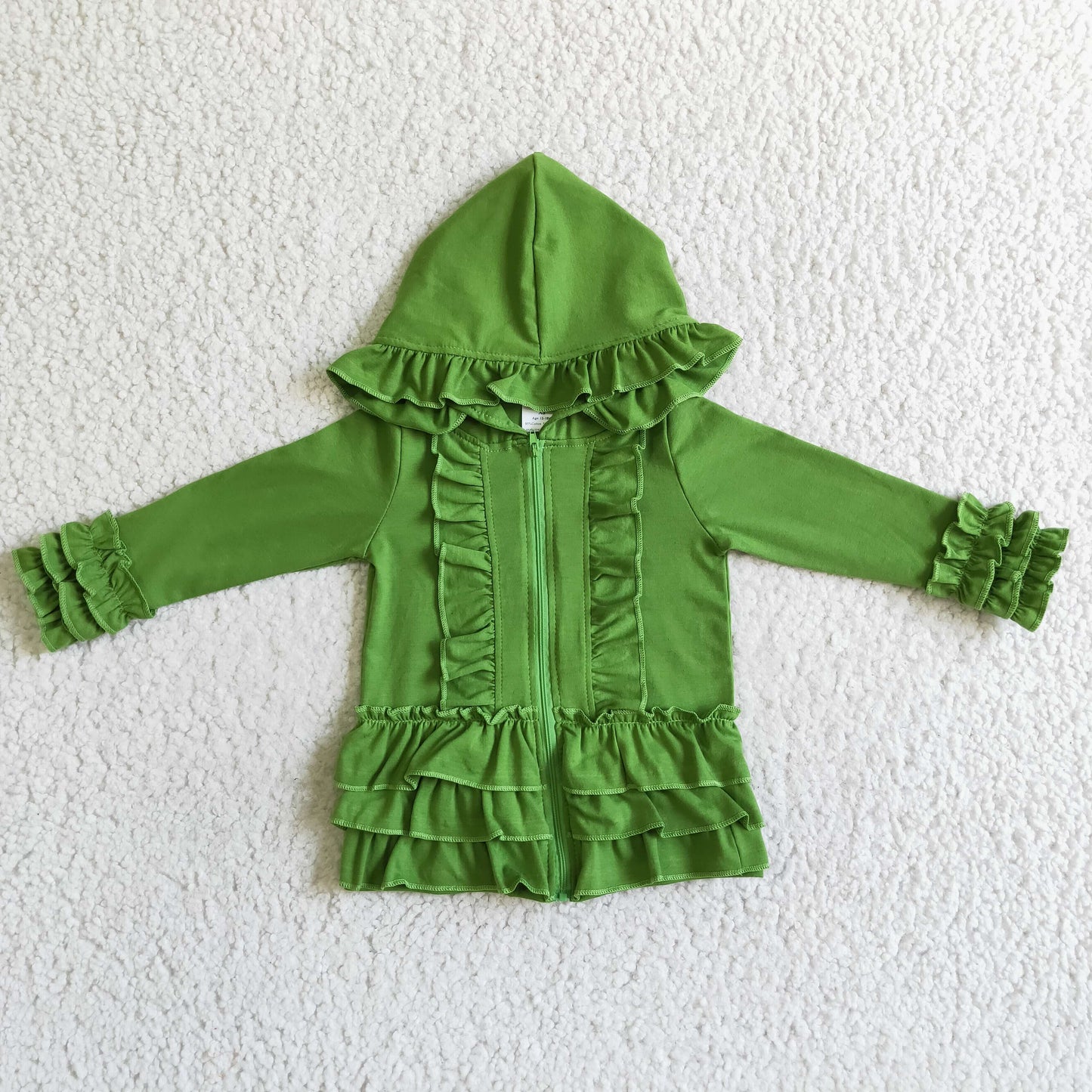 Girls hooded ruffles jackets forest green           GT0017