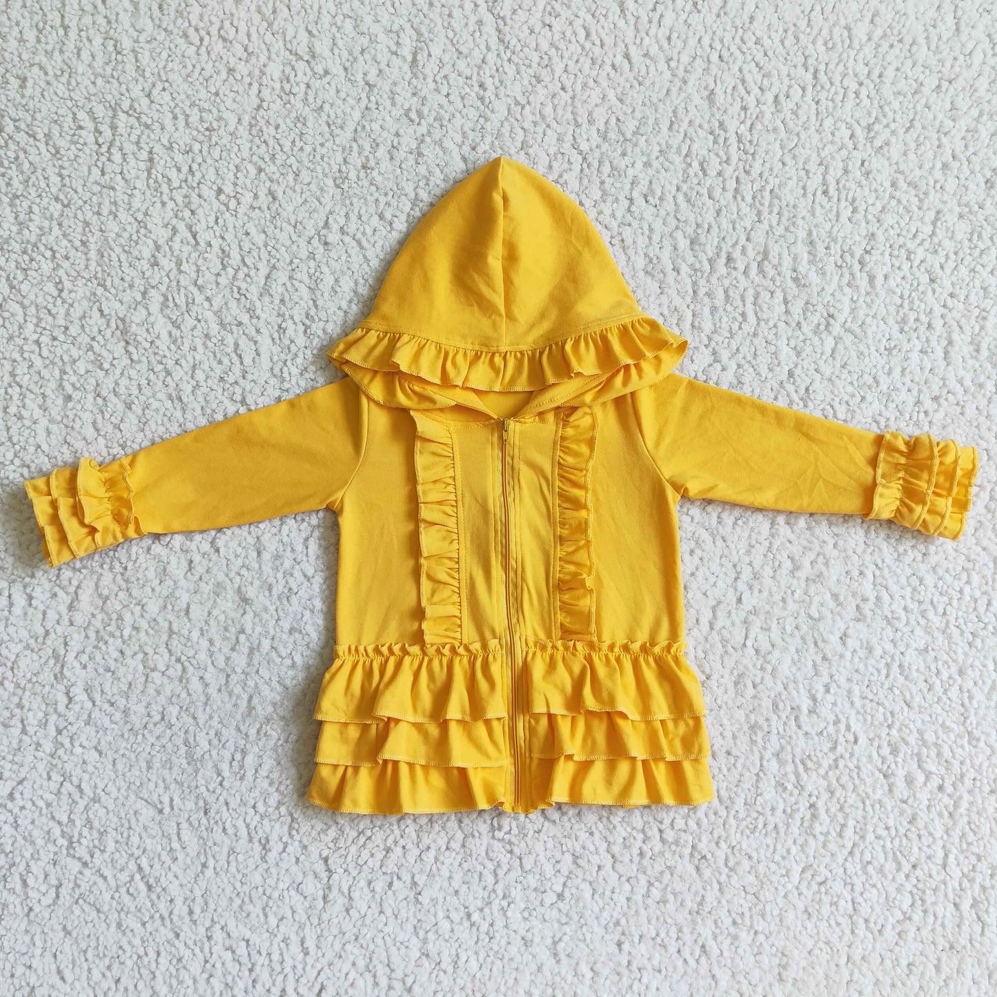 Girls hooded ruffles jackets mustard          GT0018