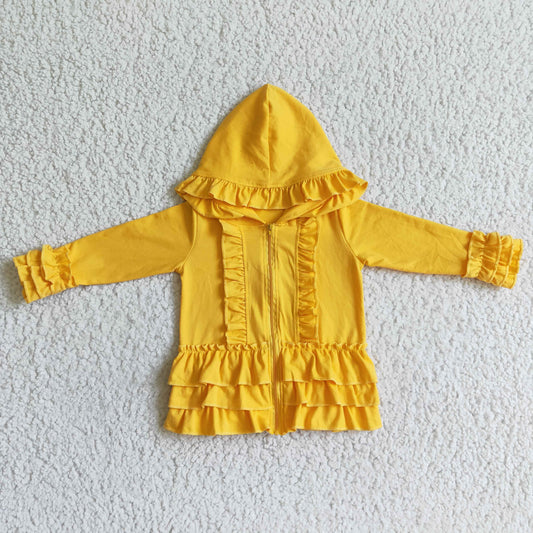 Girls hooded ruffles jackets mustard          GT0018
