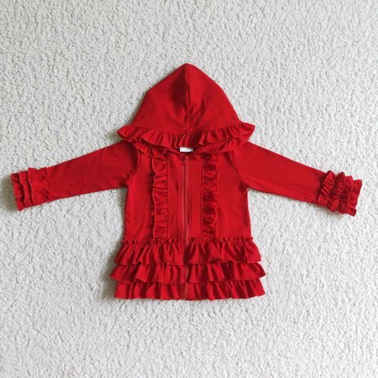 Girls hooded ruffles jackets red          GT0019