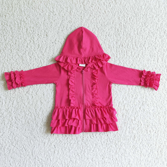Girls hooded ruffles jackets hot pink          GT0020