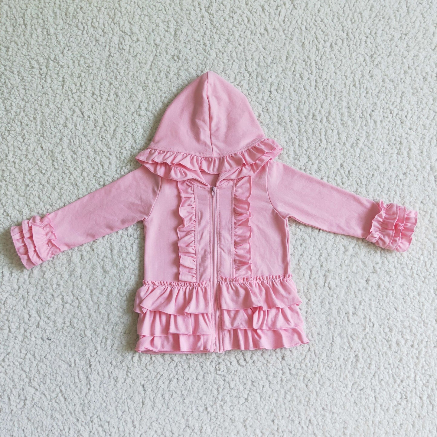Girls hooded ruffles jackets light pink          GT0021