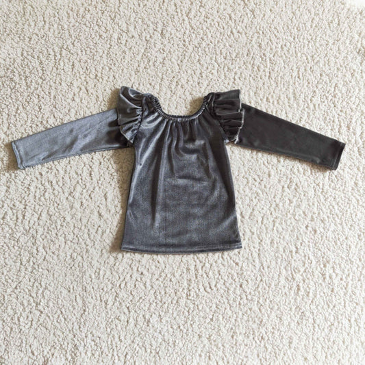 Girls grey long sleeve velvet  top    GT0063