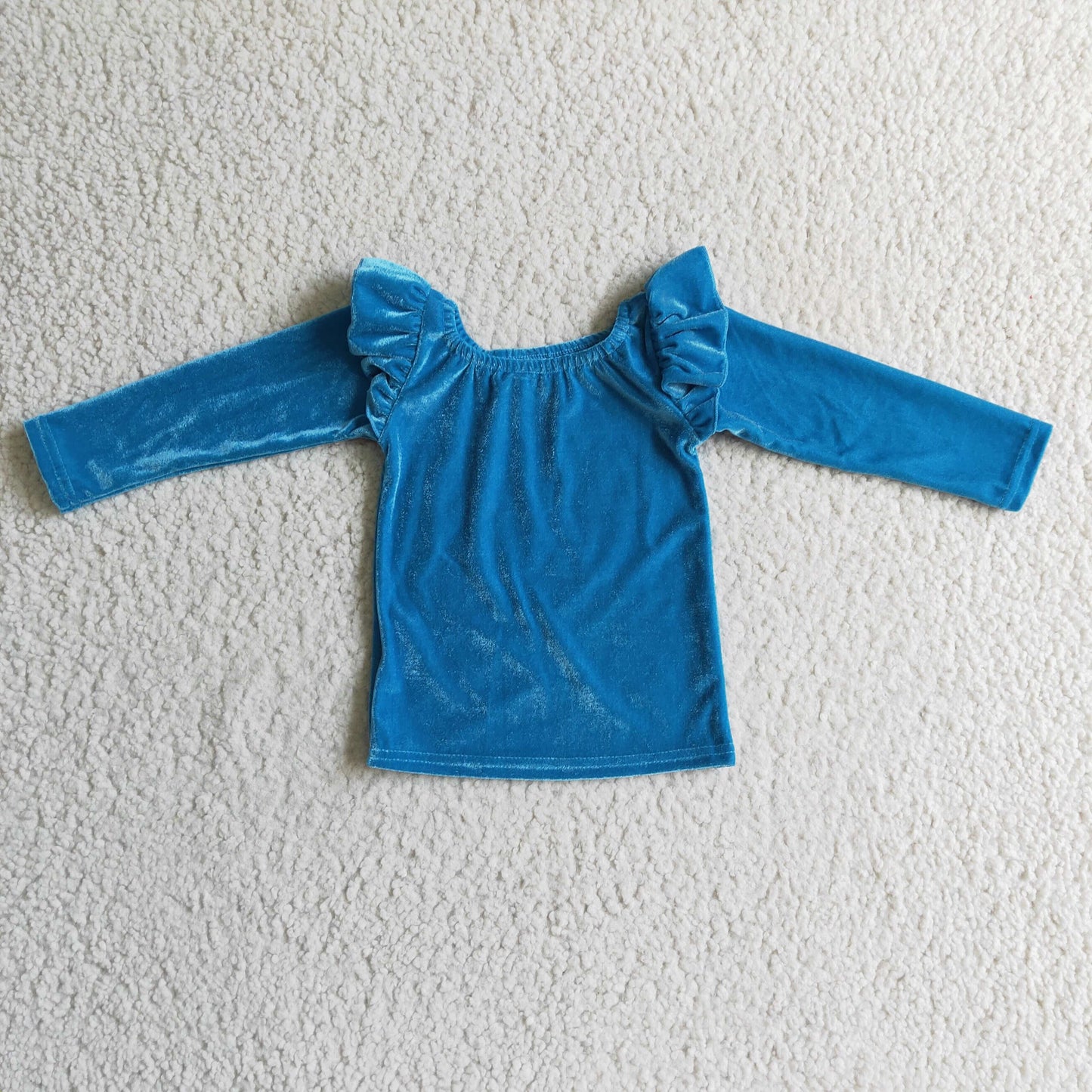 Girls long sleeve blue velvet top denim pants outfit   GLP0338