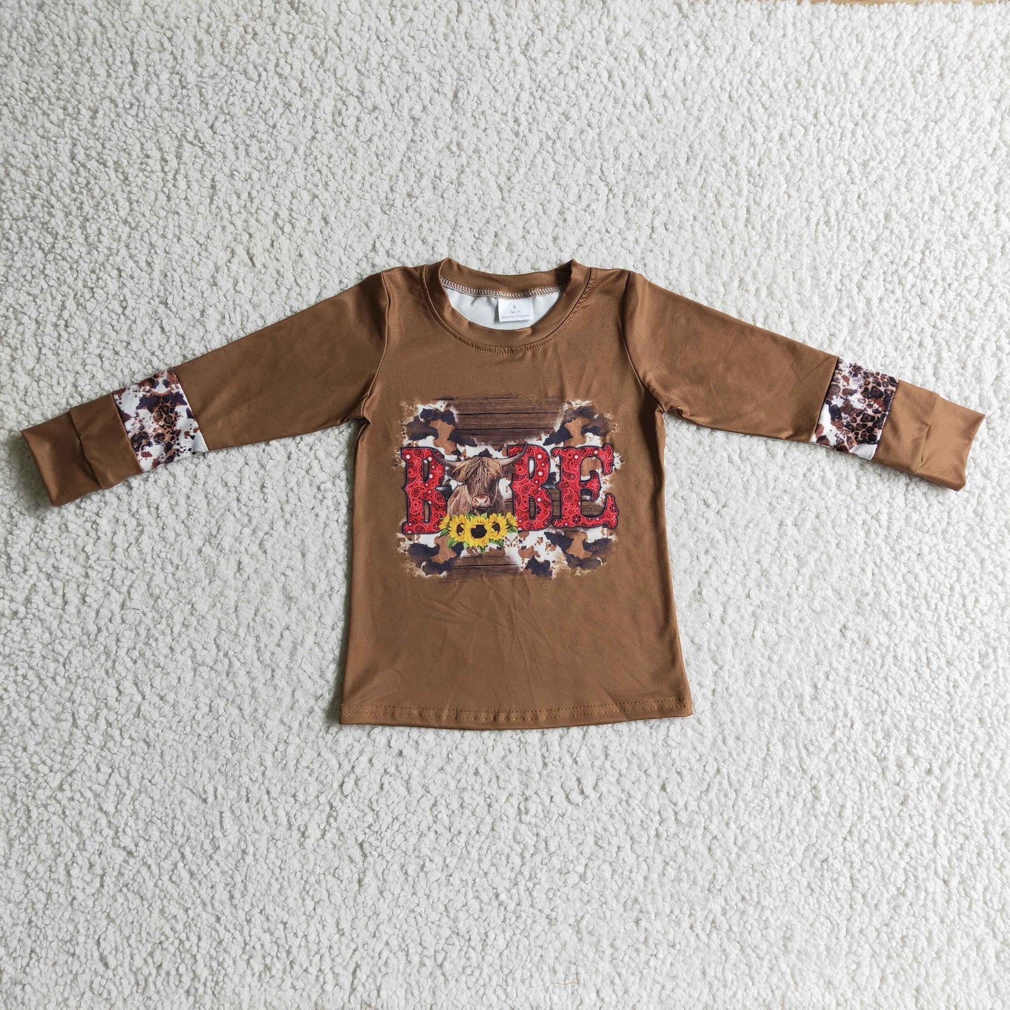 Girls brown babe cow print top   GT0066