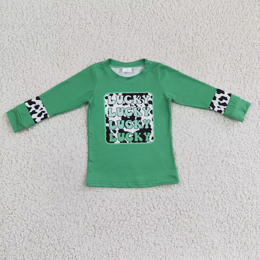 Kids green LUCKY print St. Patrick's Day top   GT0081