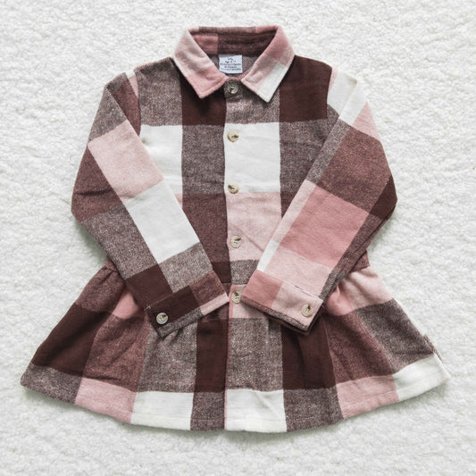 Girls cotton winter plaid button shirt GT0090