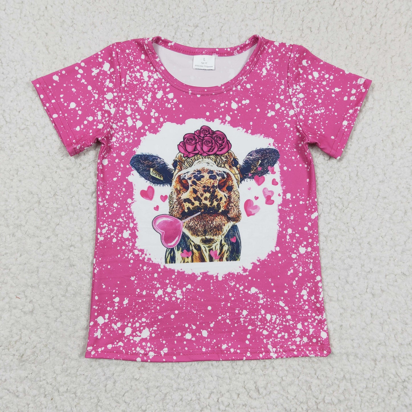 Girls hot pink cow print Valentine's top   GT0111