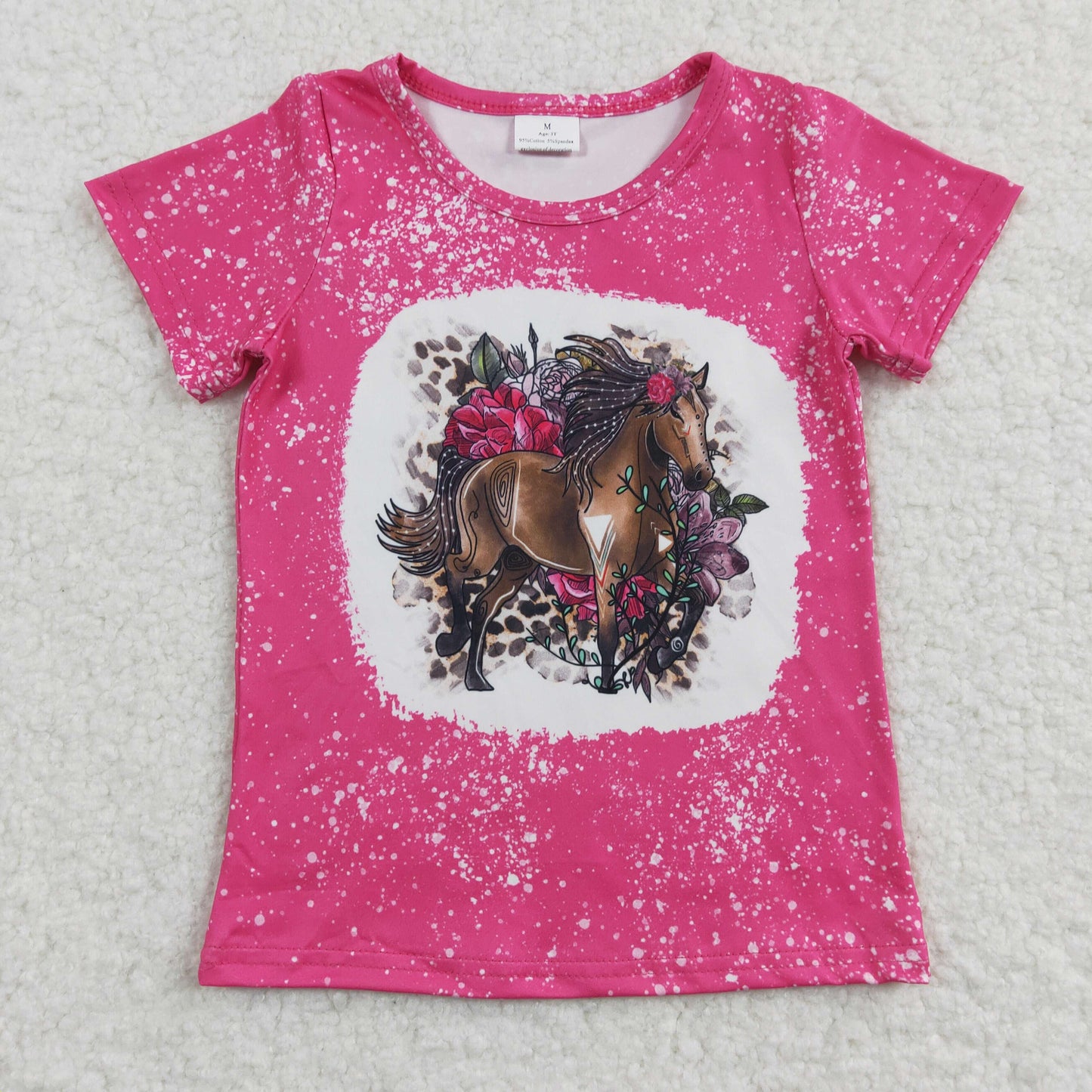 Girls hot pink horses print top   GT0122