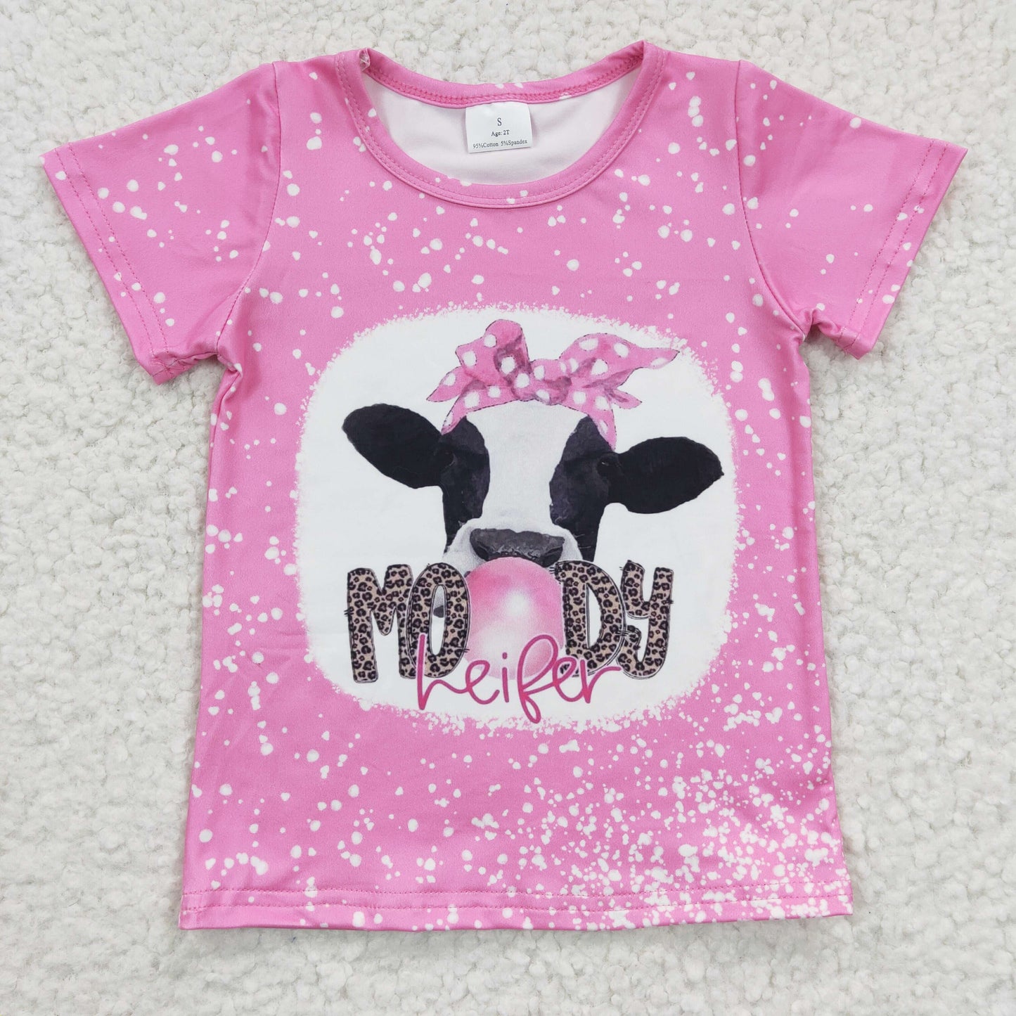 Girls pink MOODY heifer print top   GT0128