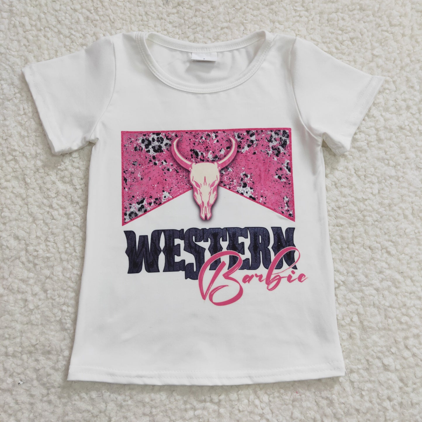 Girls western pink cow skull print top   GT0134