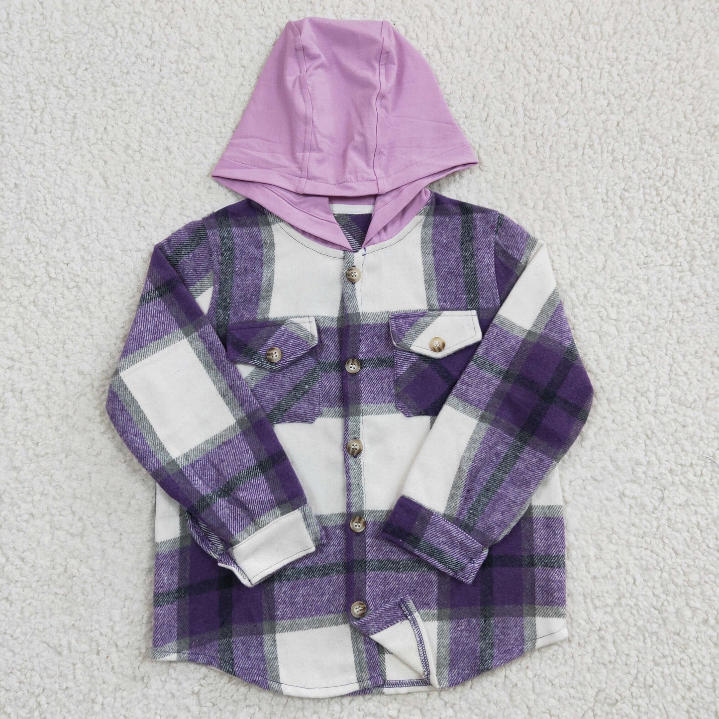 Kids purple plaid hoodie coat GT0150