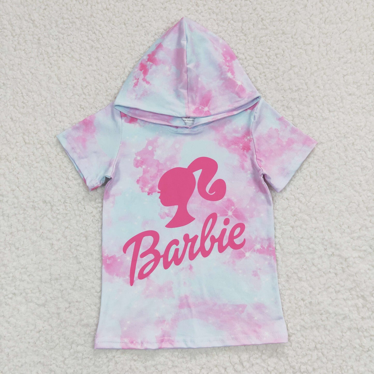 Girls pink tie-dye short sleeve hoodie top   GT0153