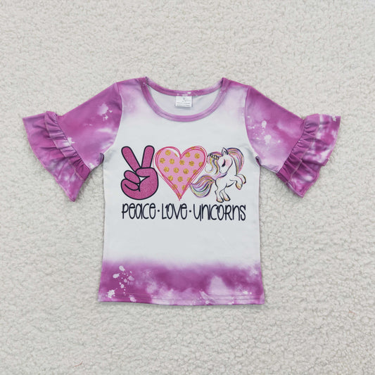 Girls peace love unicorn purple top GT0161