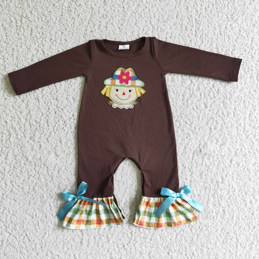 Girls fall scarecrow embroidery romper    LR0035
