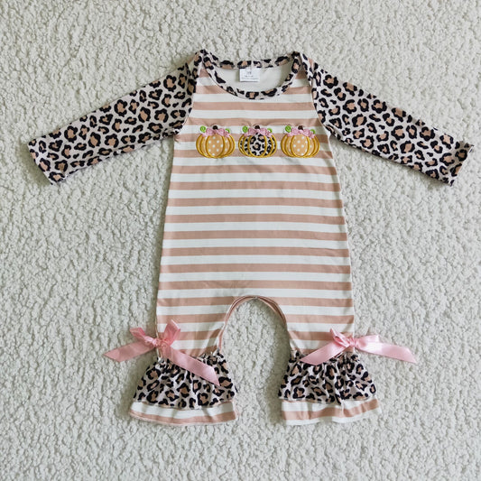 Baby girl pumpkin leopard sleeve romper      LR0134
