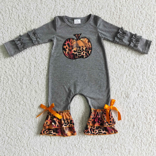 Girls fall pumpkin embroidery romper      LR0139