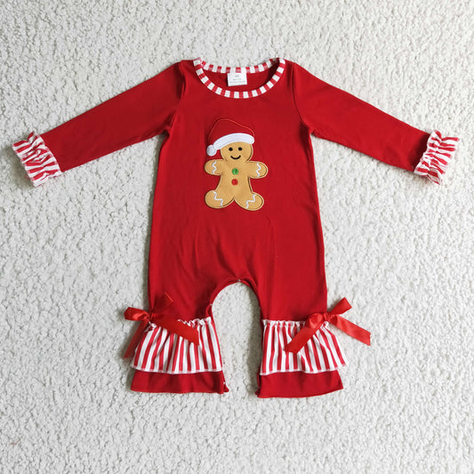 Girls Christmas gingersnap print romper   LR0196