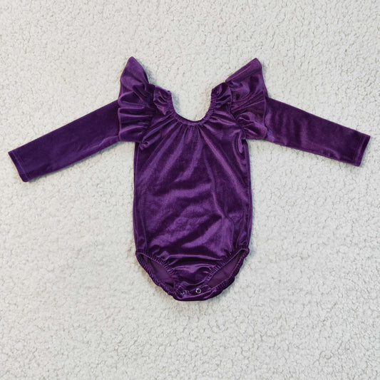 Girls long sleeve purple velvet leotard    LR0211