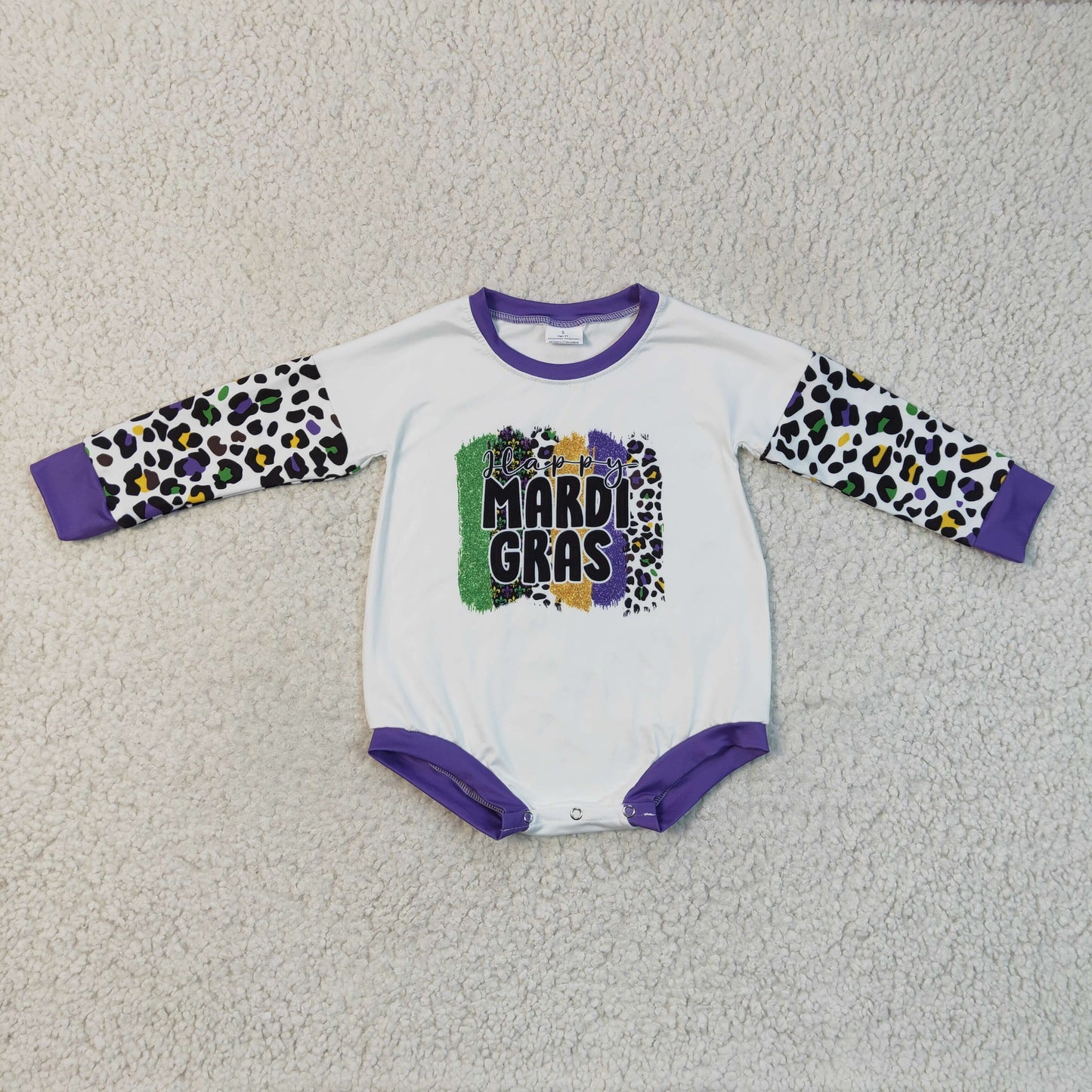 Baby Mardi Gras long sleeve romper   LR0226