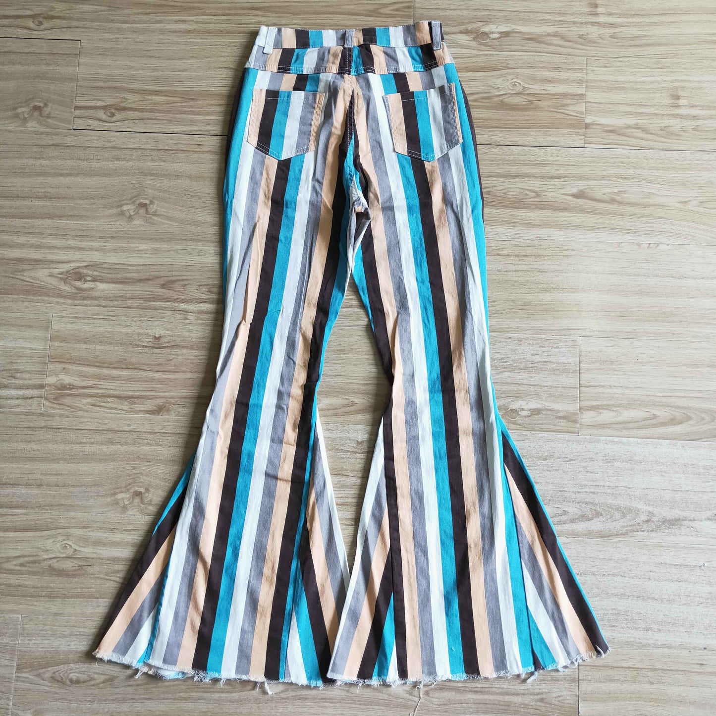 Adult blue stripes danim bell bottom jeans    P0009