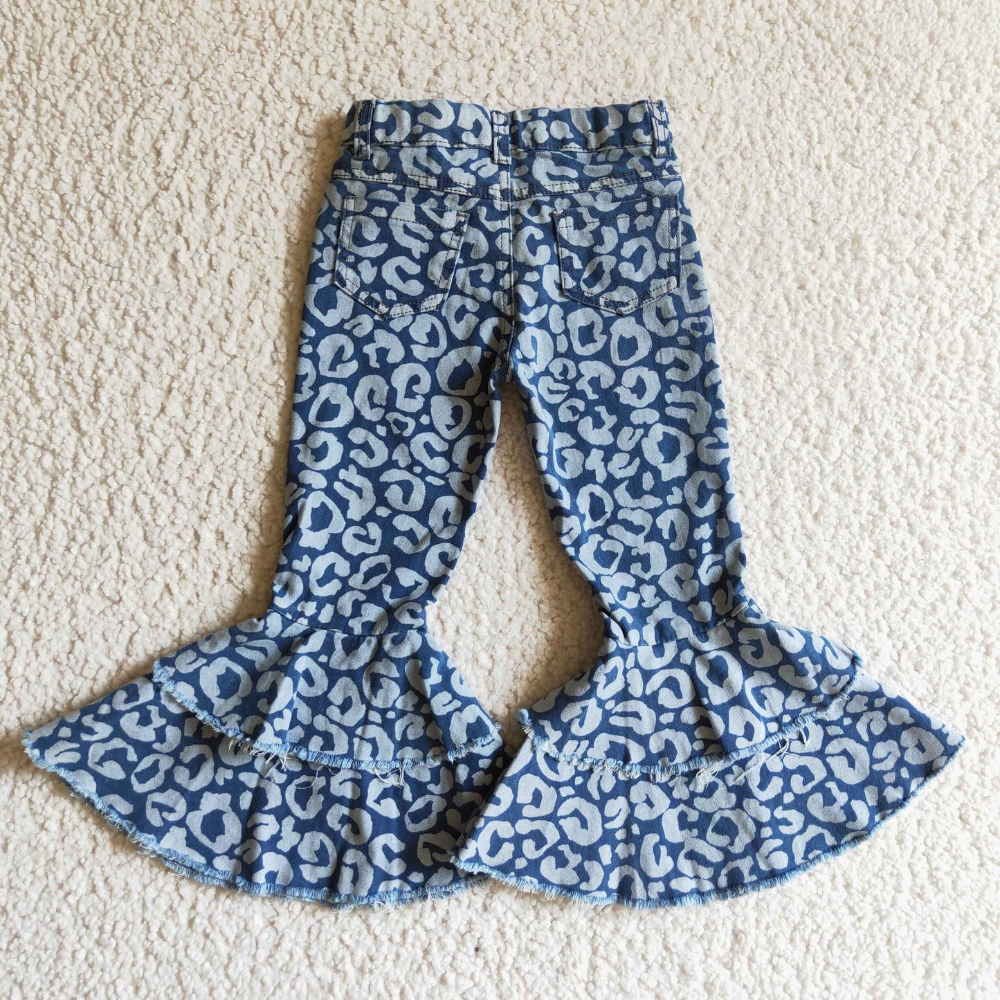 Bell bottom jeans blue leopard print pants  P0027