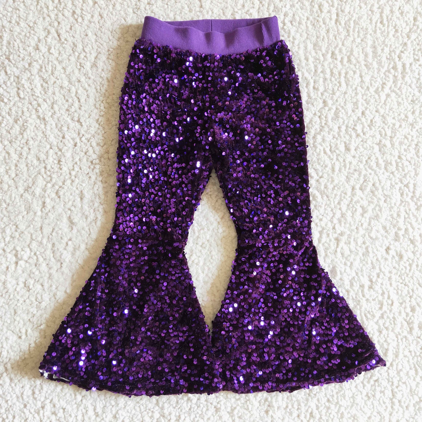 Sequined purple sparking bell bottom pants   P0032