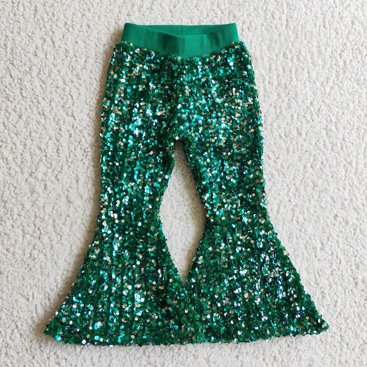 Sequined green sparking bell bottom pants   P0033