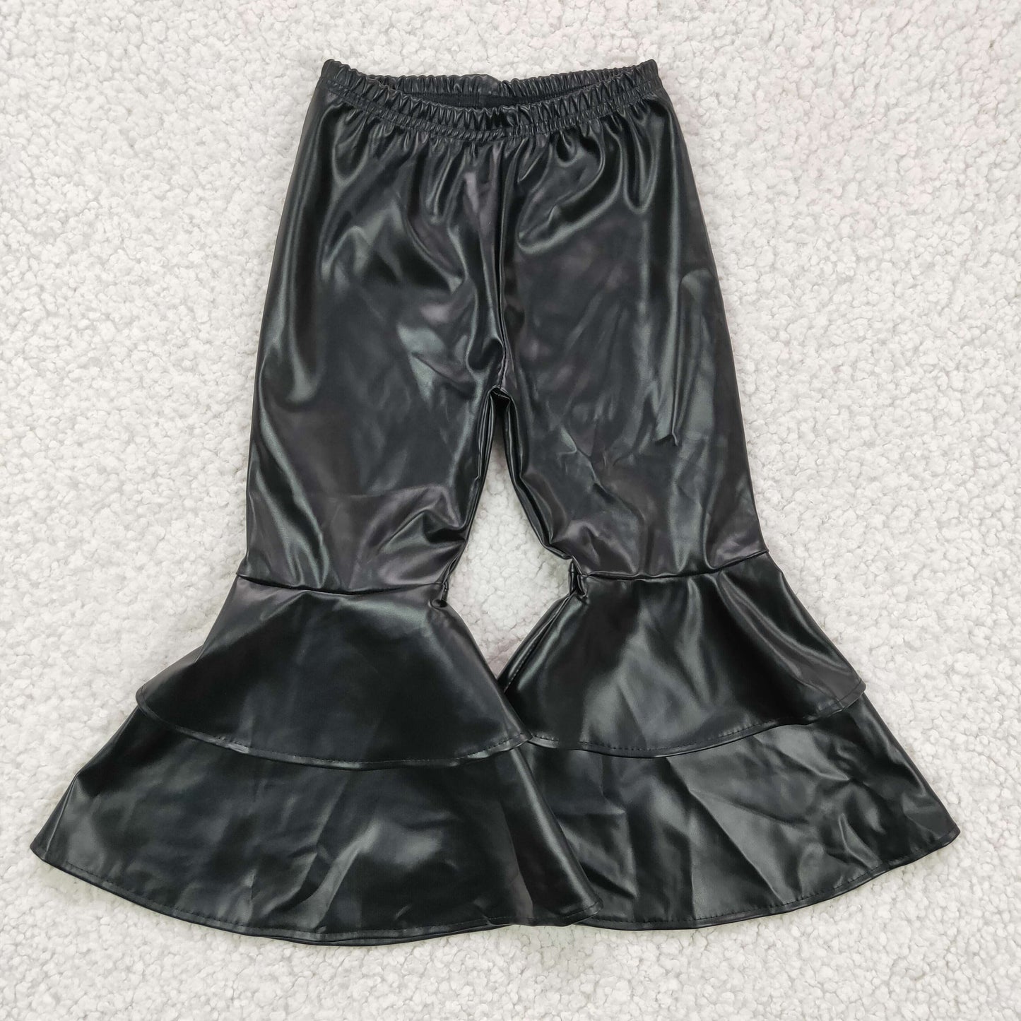 Girls leather ruffle bell pants    P0034