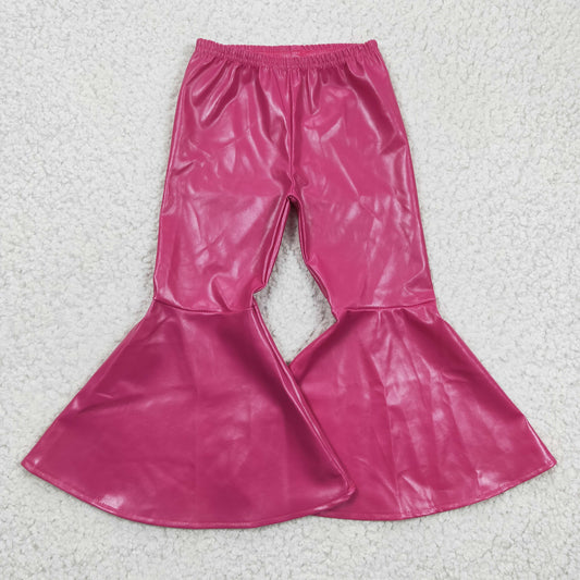 Girls hot pink leather ruffle bell pants    P0048