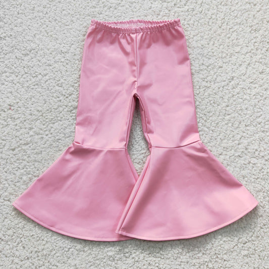 Girls pink leather ruffle bell pants    P0049