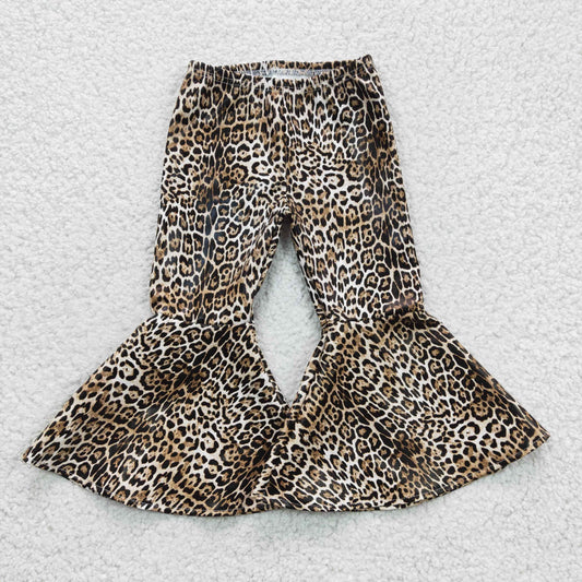 Girls leopard print leather ruffle bell pants  P0050